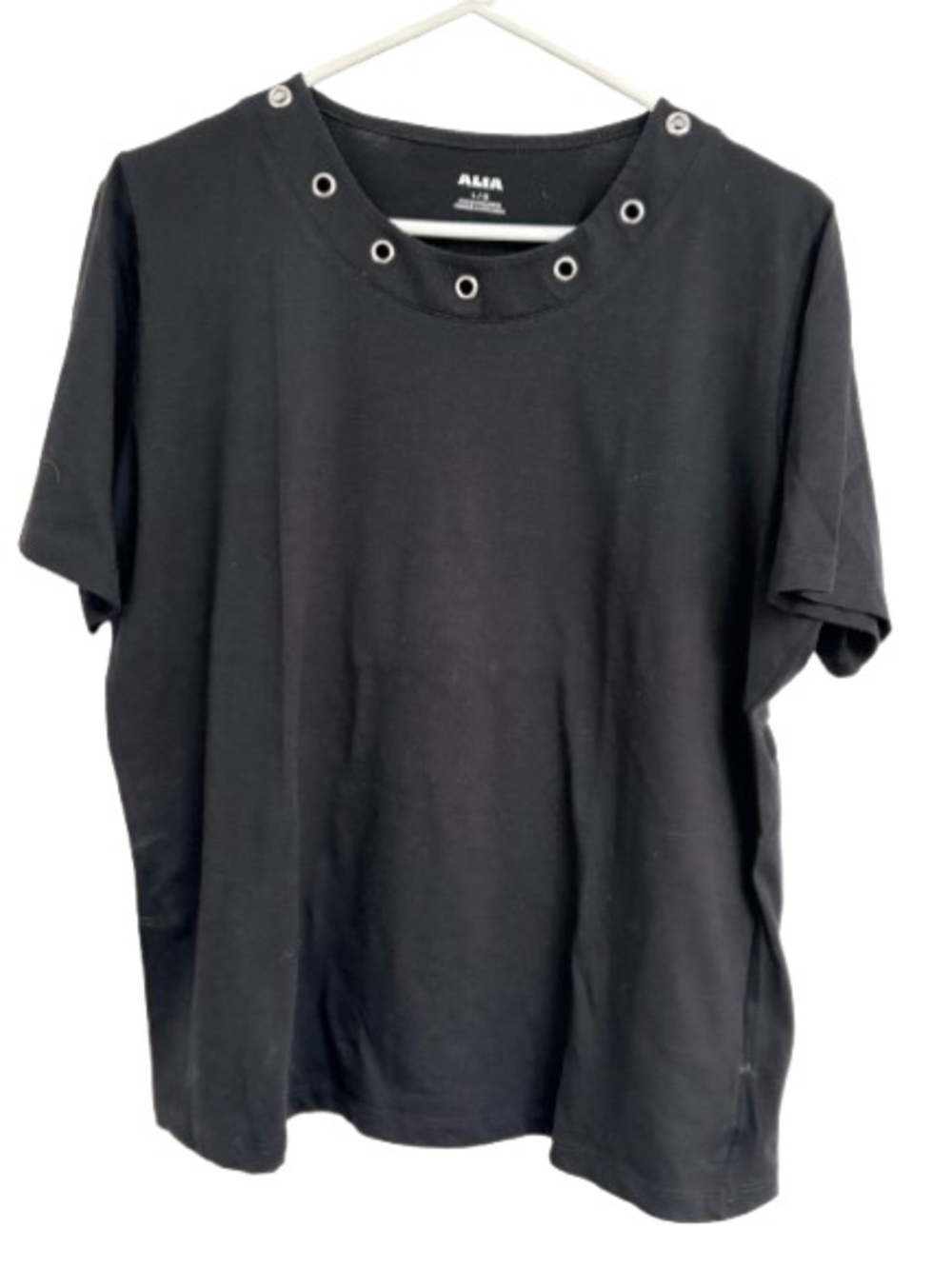 Alia Black Tee with Silver Grommet Neckline